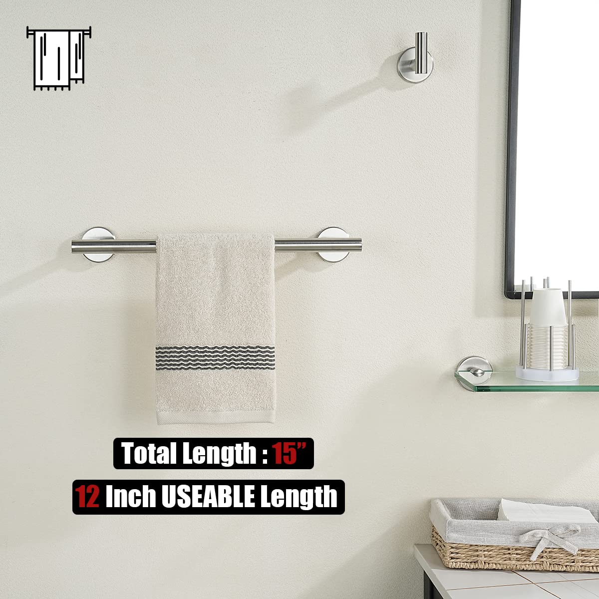 Jqk Bathroom Towel Bar, 12 Inch 304 Stainless Steel Thicken 0.8Mm Towel Rack, Towel Holder Brushed Finished Wall Mount, Total Le